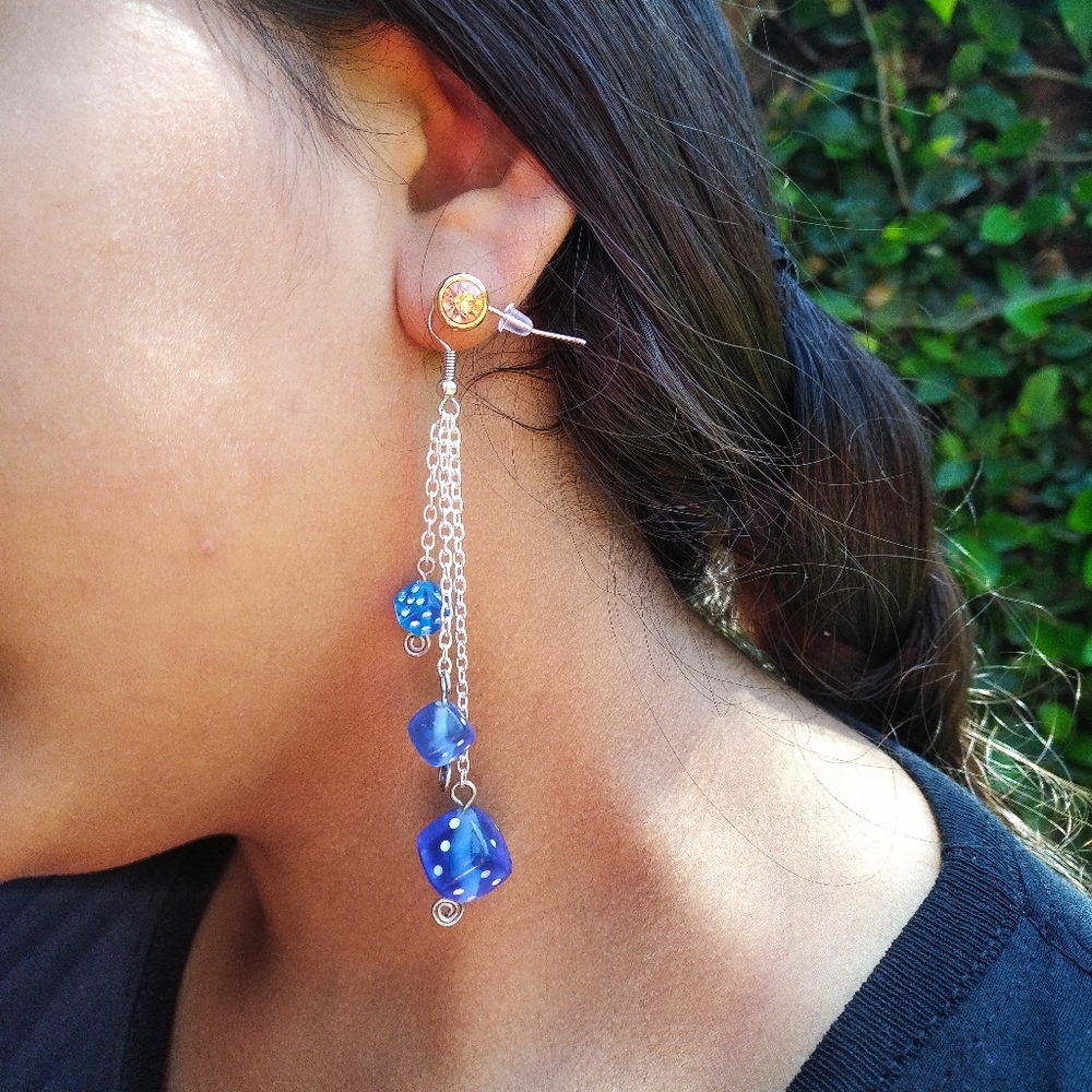 Blue Dangling Dice Earring